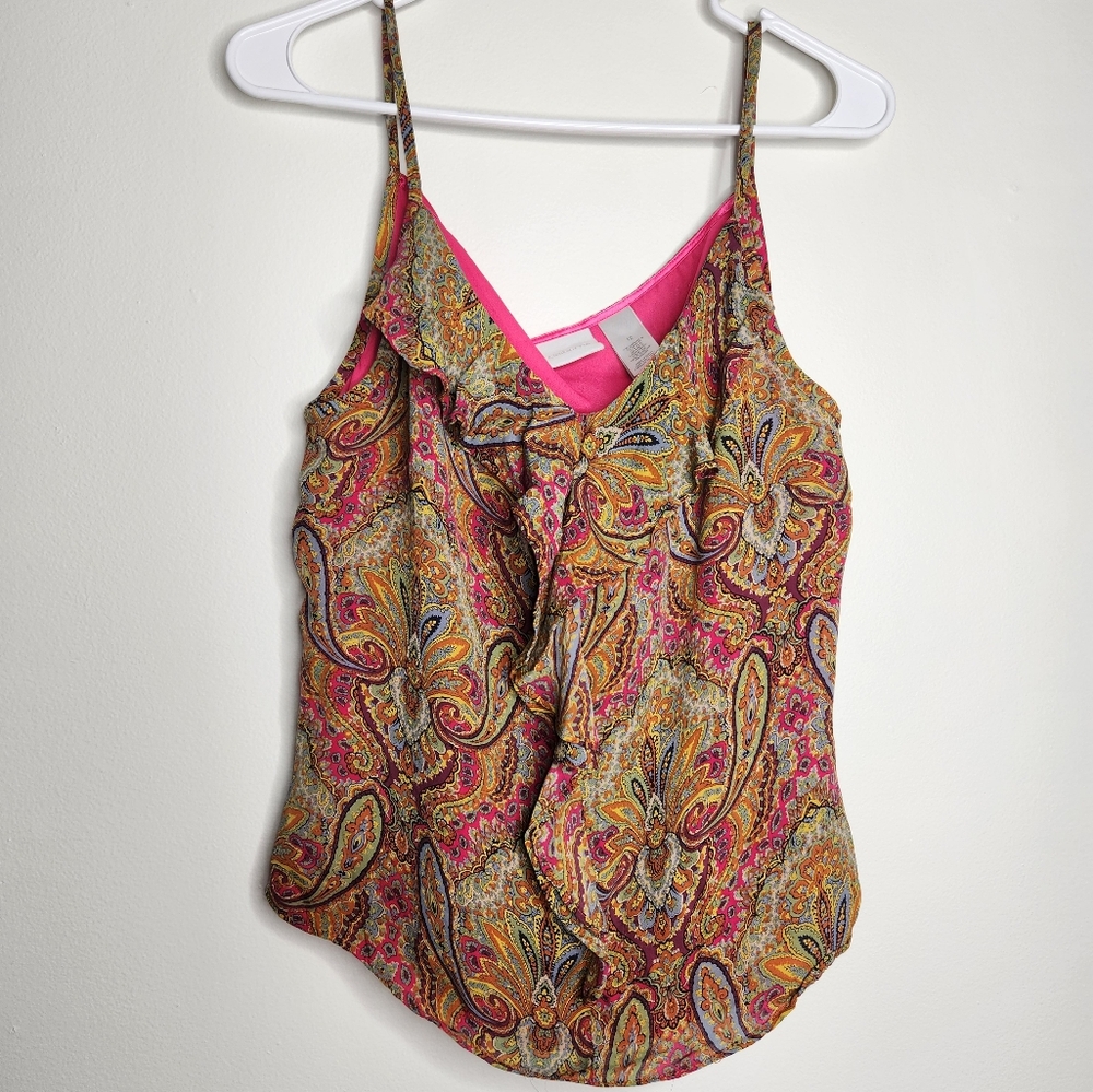Liz Claiborne 100% Silk Paisley‎ Boho Tank Top Size 12 Pink Y2k